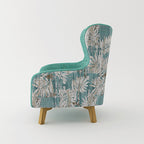 High Back Floral Accent Armchair with Wooden Legs