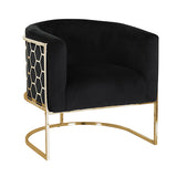 Vintage Black Velvet Arm Chair with Golden Accents