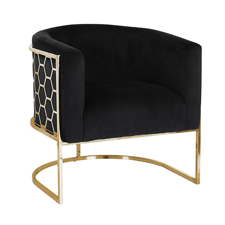 Vintage Black Velvet Arm Chair with Golden Accents