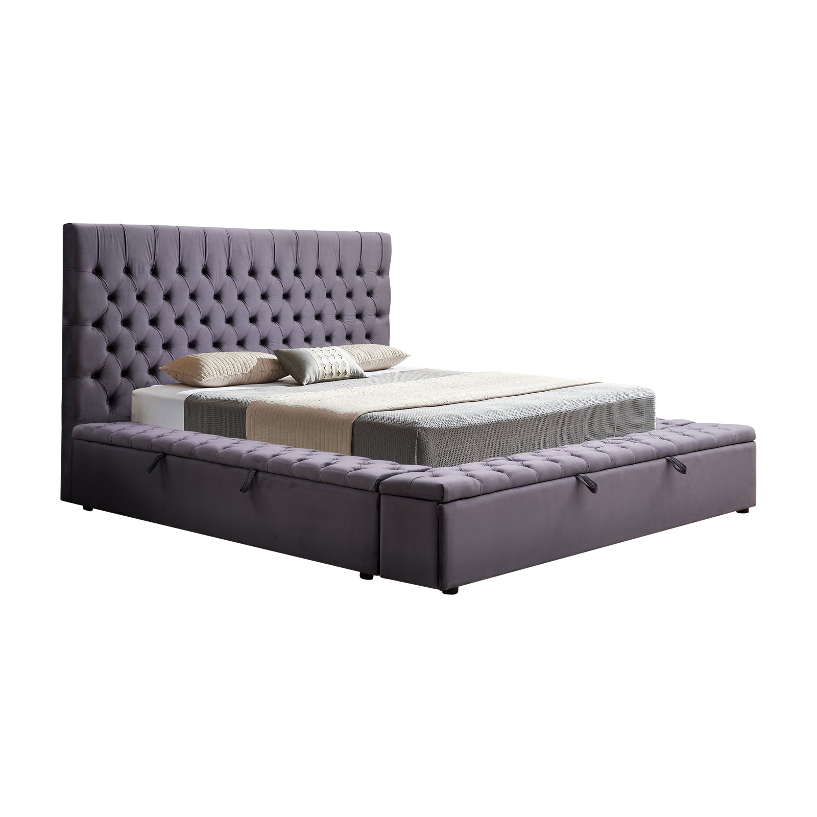 Anna Queen Size Velvet Bedframe - Deep Grey