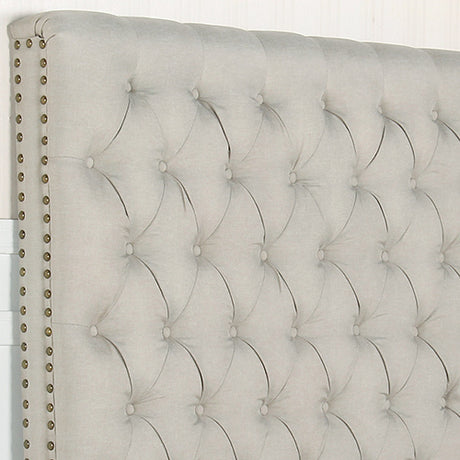 Bed Head King Size French Provincial Headboard Upholsterd Fabric Beige