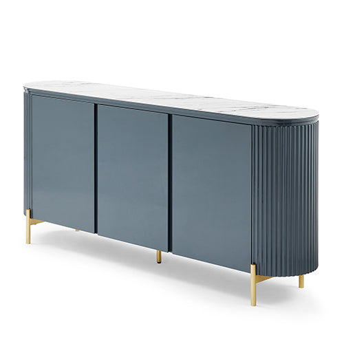 Elegant Dark Blue Storage Cabinet with Ceramic Top