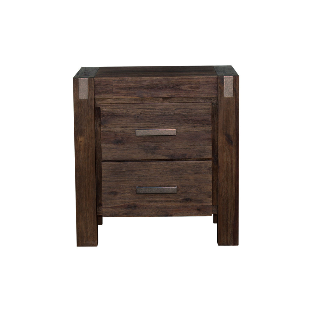 Bedside Table 2 Drawers Night Stand Solid Wood Acacia Storage Unit for Bedroom