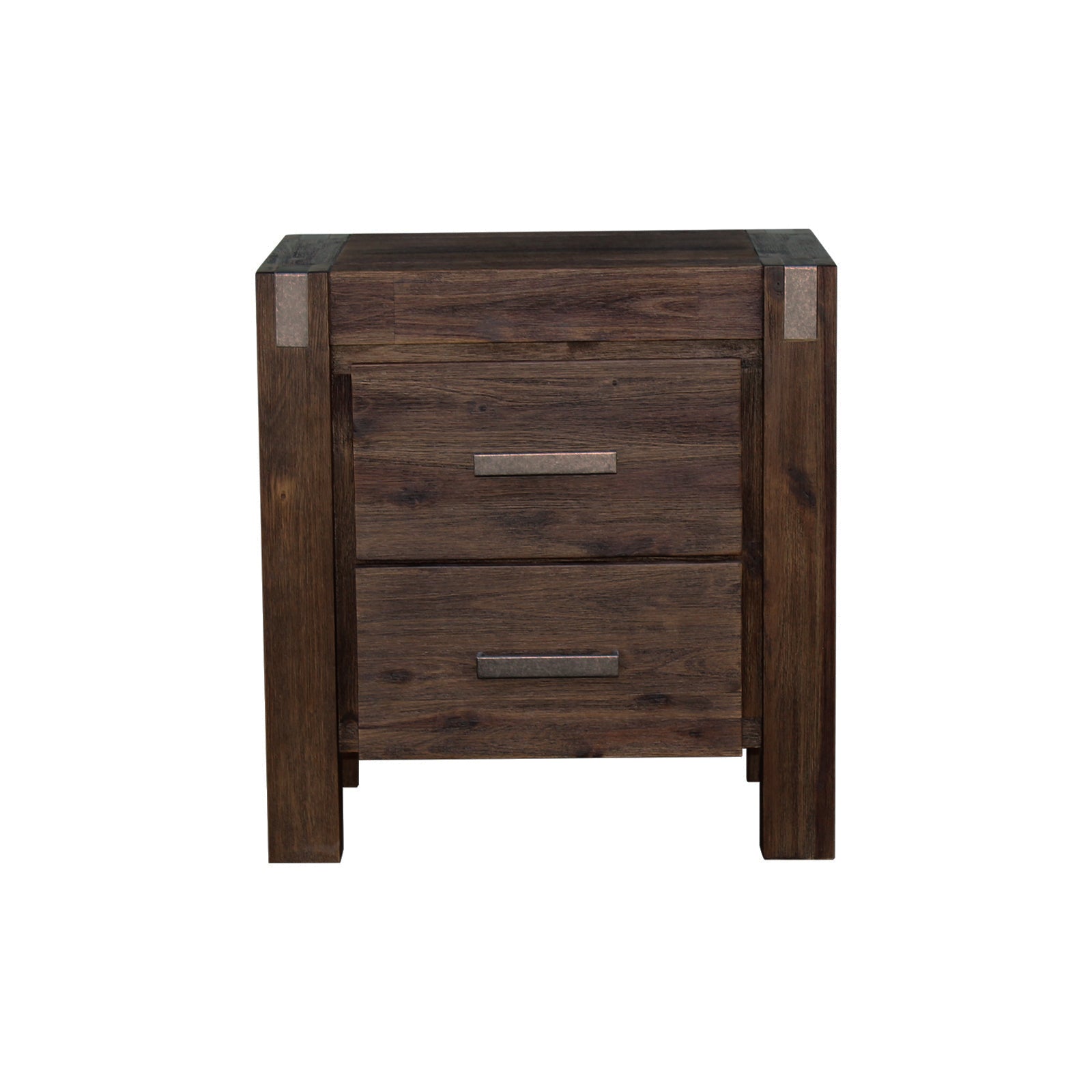 Bedside Table 2 Drawers Night Stand Solid Wood Acacia Storage Unit for Bedroom