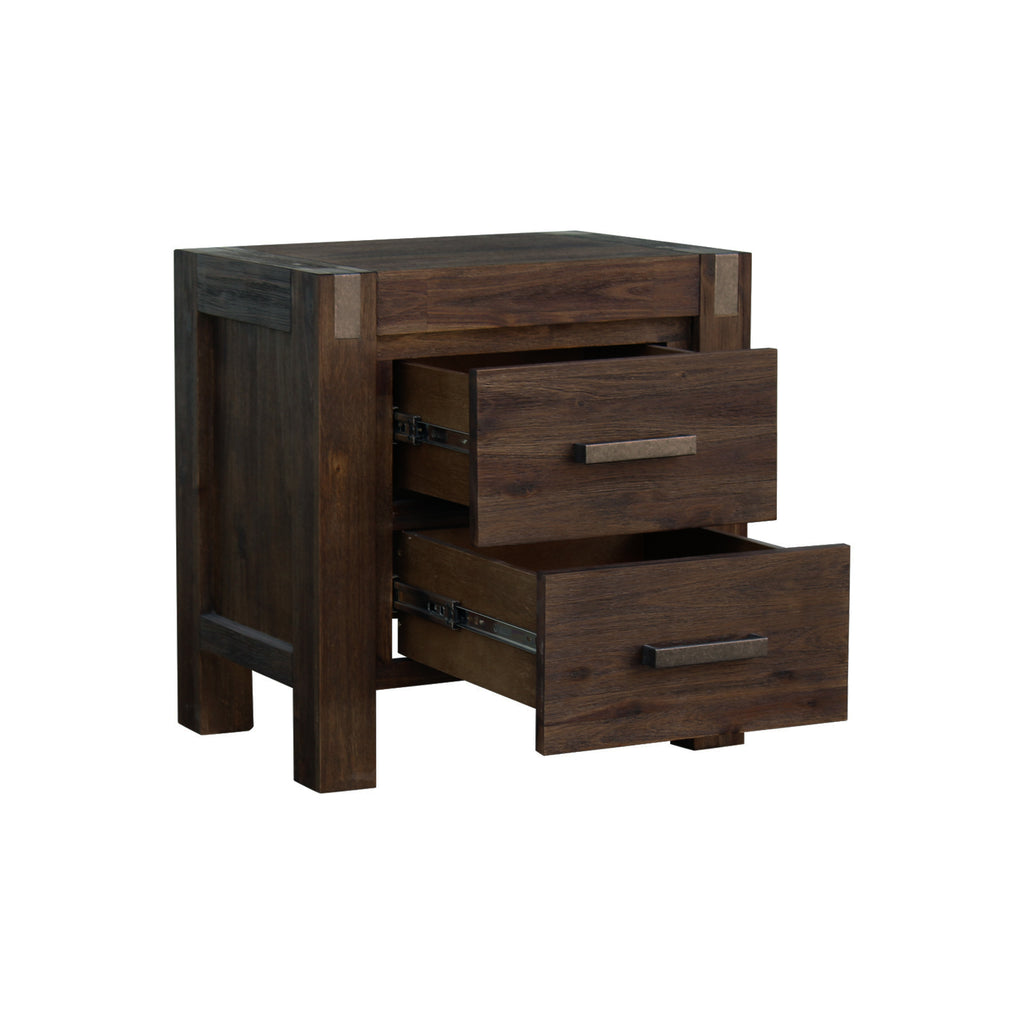 Bedside Table 2 Drawers Night Stand Solid Wood Acacia Storage Unit for Bedroom