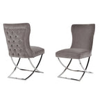 Contemporary Grey Fabric Dining Chairs with Silver Legs