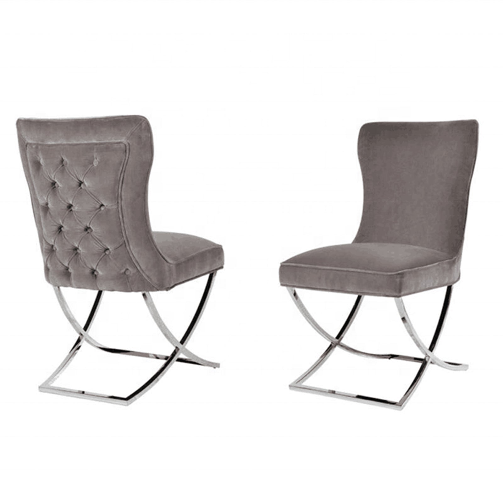 Contemporary Grey Fabric Dining Chairs with Silver Legs