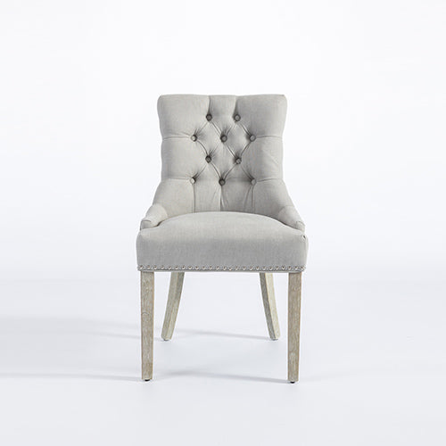 Light Grey Linen Dining Chair with White Wash Legs