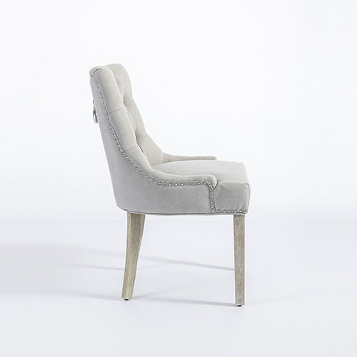 Light Grey Linen Dining Chair with White Wash Legs