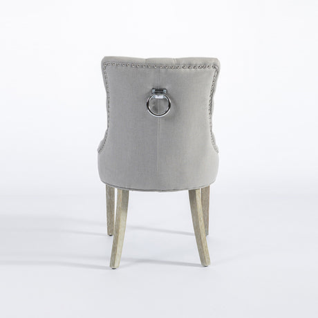 Light Grey Linen Dining Chair with White Wash Legs