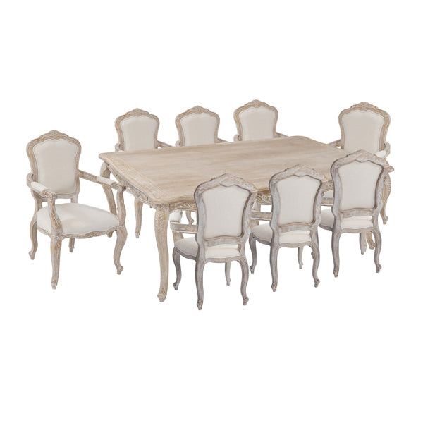 Elegant Oak Wood White Washed Dining Set