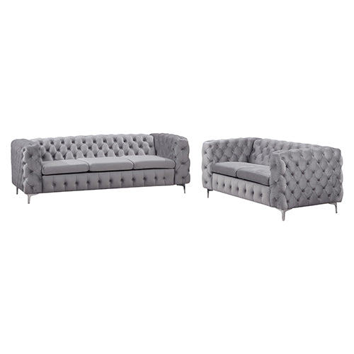 Jacques Classic Button Tufted Sofa in Grey Velvet