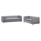 Jacques Classic Button Tufted Sofa in Grey Velvet