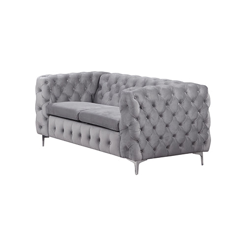 Jacques Classic Button Tufted Sofa in Grey Velvet