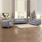 Jacques Classic Button Tufted Sofa in Grey Velvet