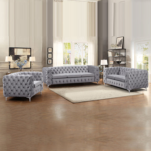 Jacques Classic Button Tufted Sofa in Grey Velvet