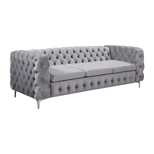 Jacques Classic Button Tufted Sofa in Grey Velvet