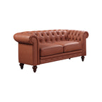 Brown Button-Tufted Faux Leather Sofa Set
