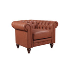 Brown Button-Tufted Faux Leather Sofa Set