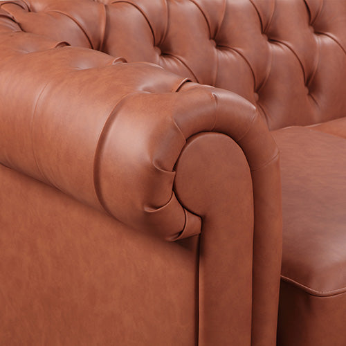 Brown Button-Tufted Faux Leather Sofa Set
