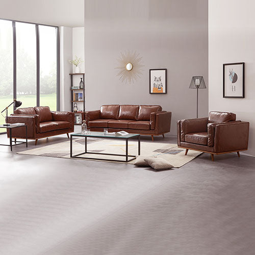 Brown Leather Lounge Sofa Set 3+2+1