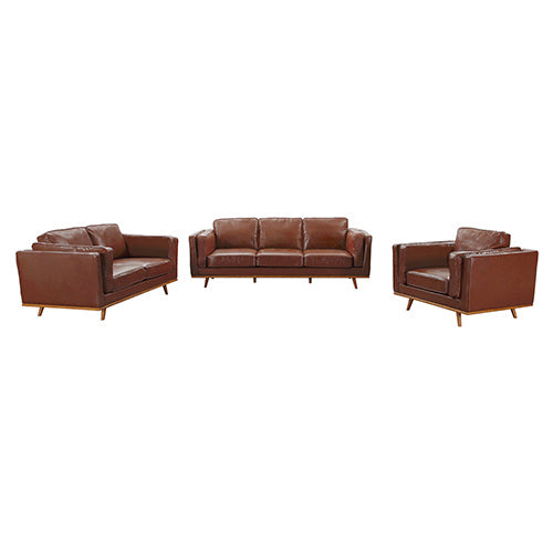 Brown Leather Lounge Sofa Set 3+2+1