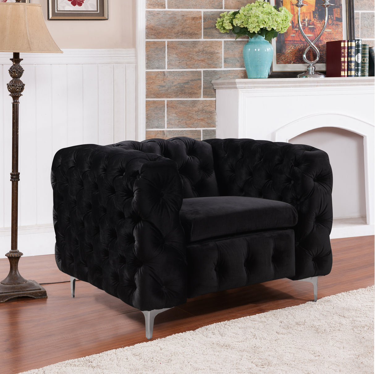 Jacques Black Velvet Single Seater Sofa Armchair with Metal Legs