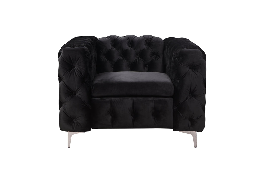 Jacques Black Velvet Single Seater Sofa Armchair with Metal Legs