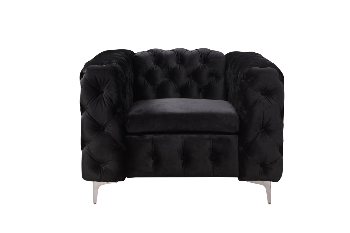 Jacques Black Velvet Single Seater Sofa Armchair with Metal Legs