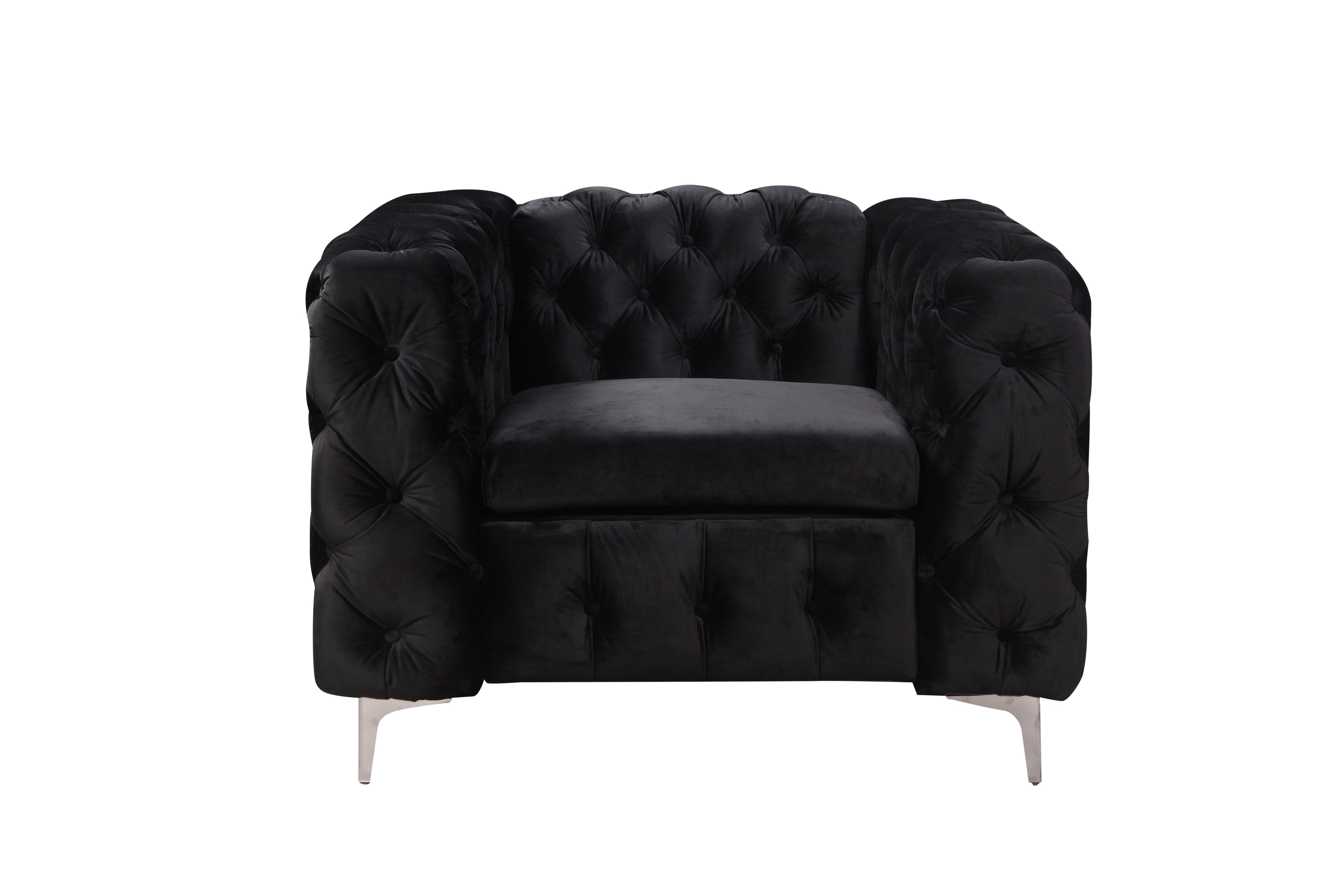 Jacques Black Velvet Single Seater Sofa Armchair with Metal Legs