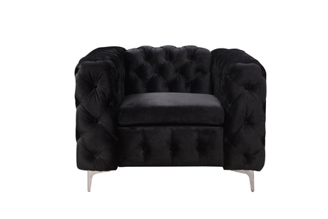Jacques Black Velvet Single Seater Sofa Armchair with Metal Legs