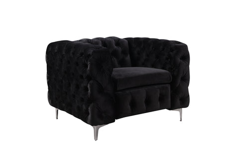 Jacques Black Velvet Single Seater Sofa Armchair with Metal Legs