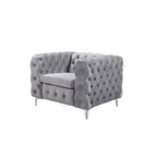 Jacques Velvet Button Tufted Single Seater Grey Sofa Armchair with Metal Legs