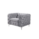 Jacques Velvet Button Tufted Single Seater Grey Sofa Armchair with Metal Legs