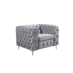 Jacques Velvet Button Tufted Single Seater Grey Sofa Armchair with Metal Legs