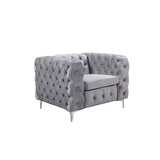 Jacques Velvet Button Tufted Single Seater Grey Sofa Armchair with Metal Legs