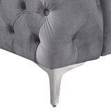 Jacques Velvet Button Tufted Single Seater Grey Sofa Armchair with Metal Legs