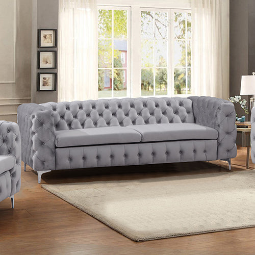 Elegant Grey Velvet 3-Seater Sofa