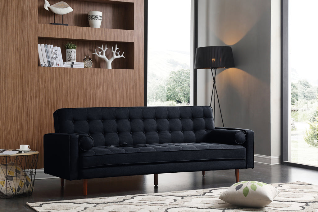Marcella Velvet Black 3-Seater Sofa Bed