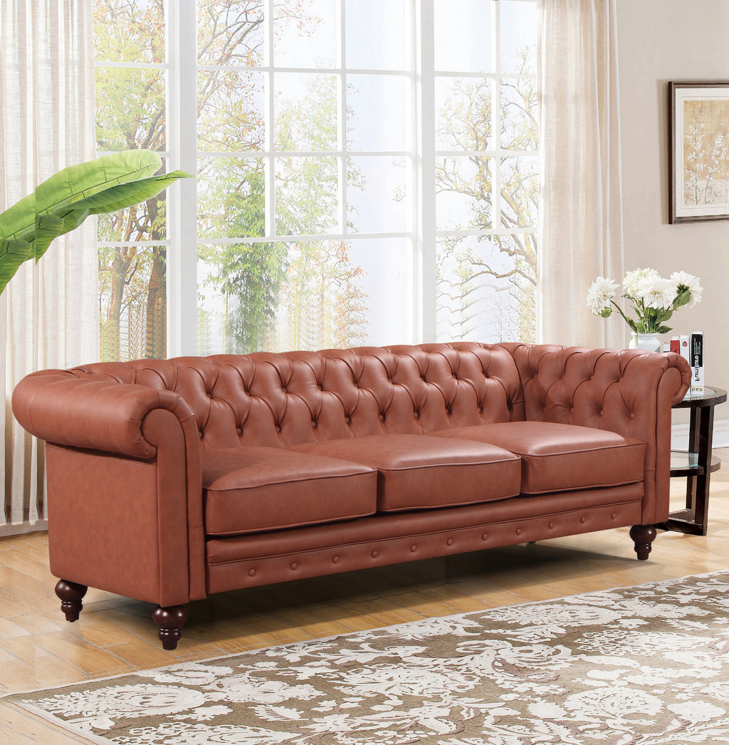 Elegant Brown Faux Leather 3 Seater Sofa