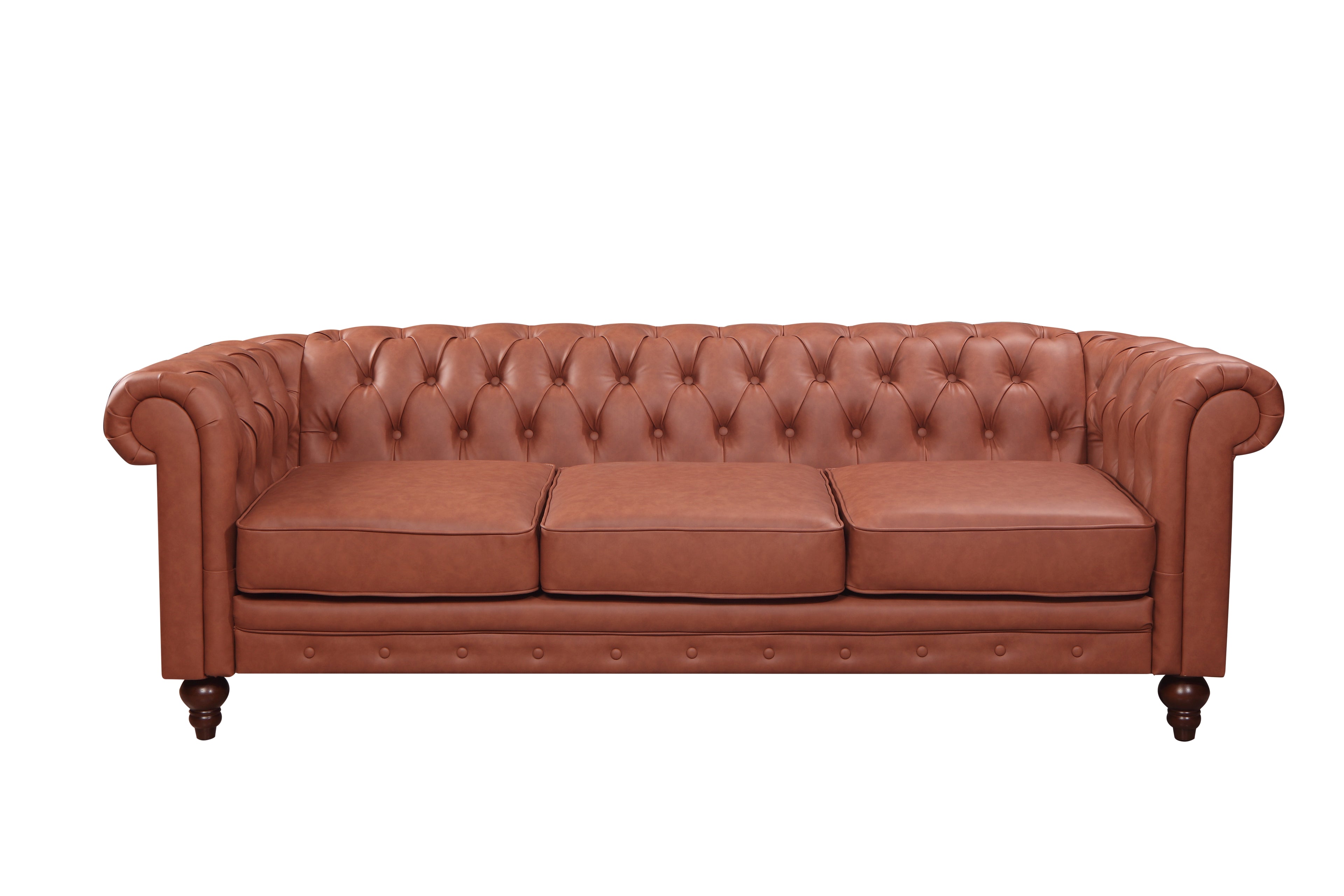 Elegant Brown Faux Leather 3 Seater Sofa