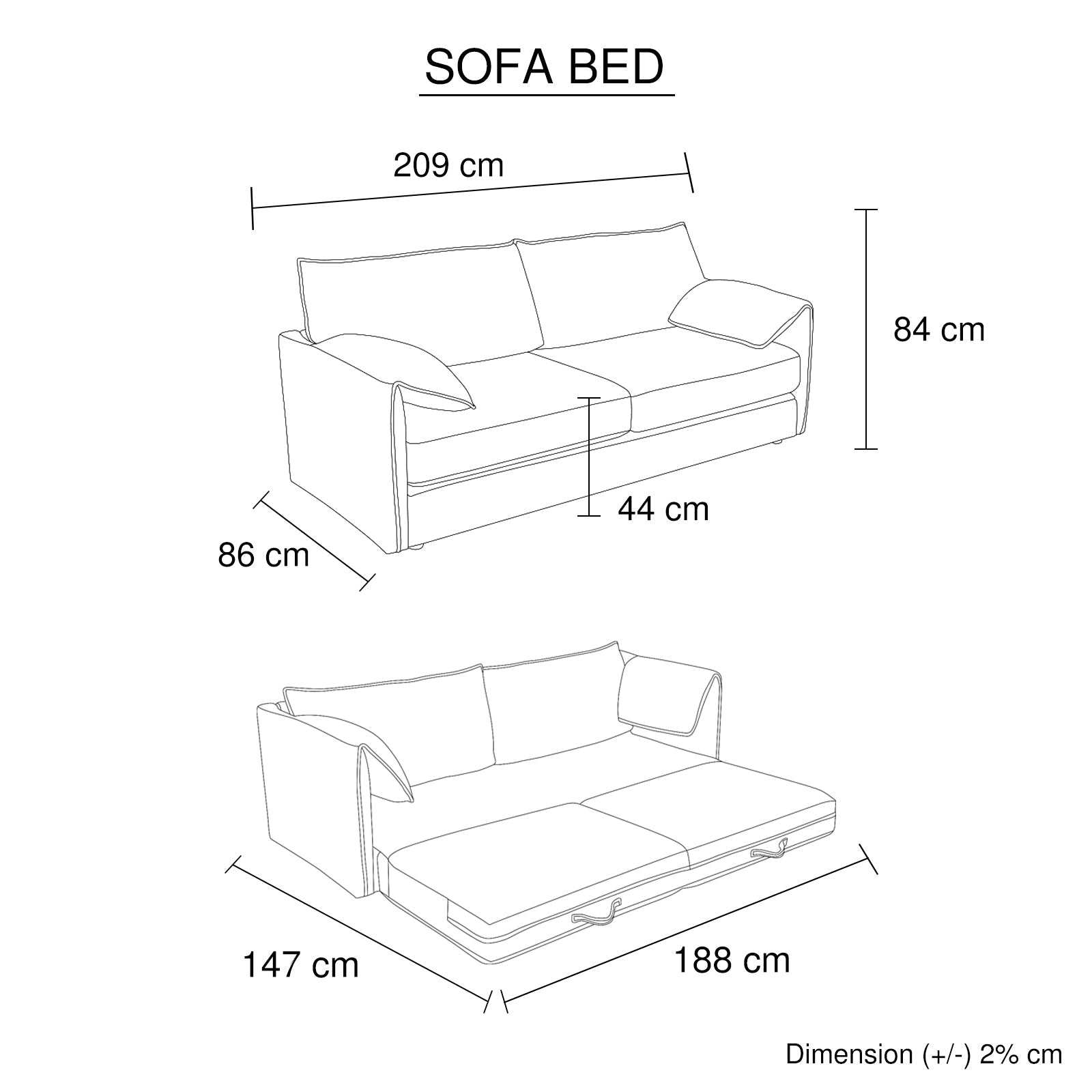 Versatile 3 Seater Sofa Bed with Foam Springs