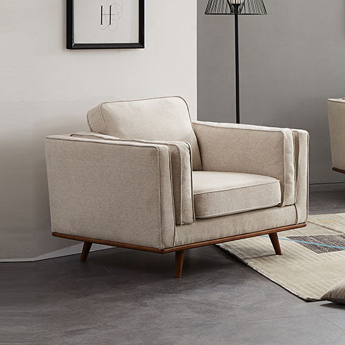 Modern Single Seater Armchair with Wooden Frame and Dual Layer Upholstery