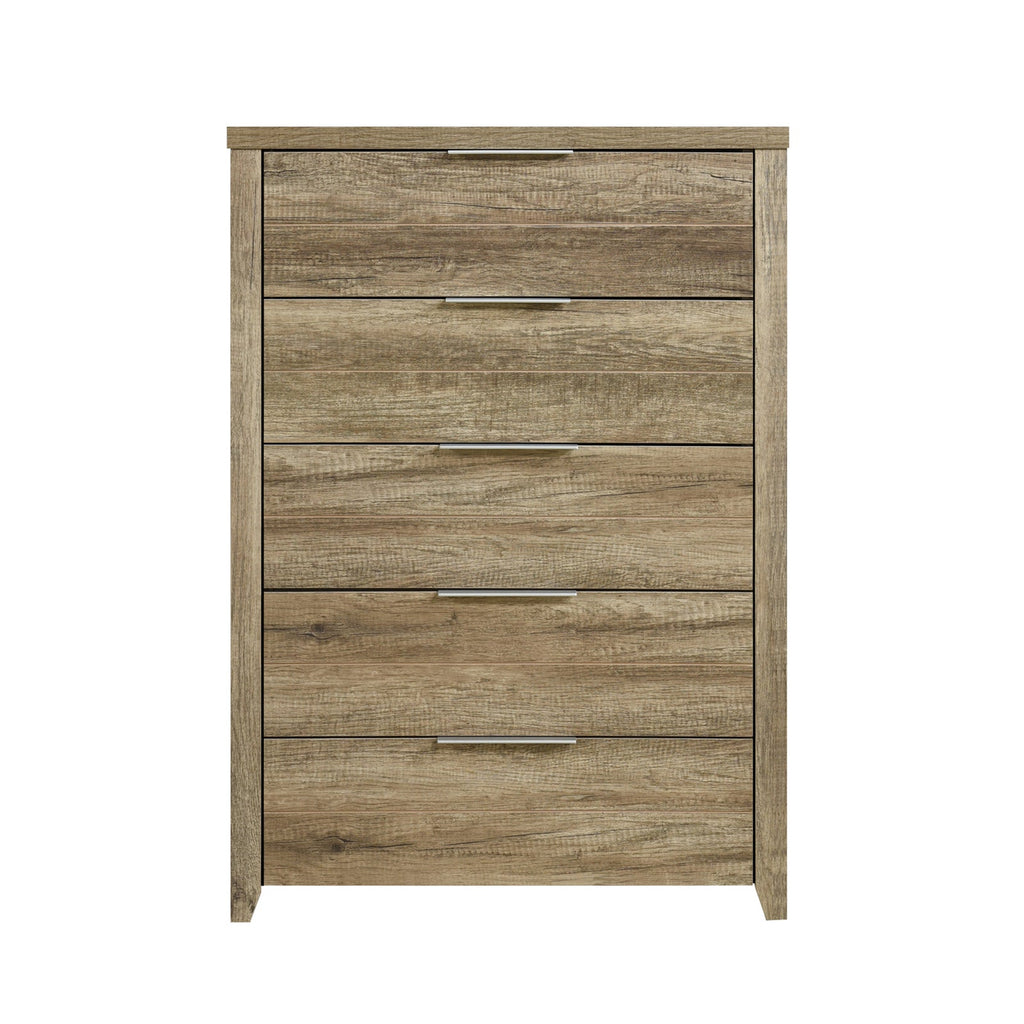 Elegant Oak Tallboy with 5 Storage Drawers