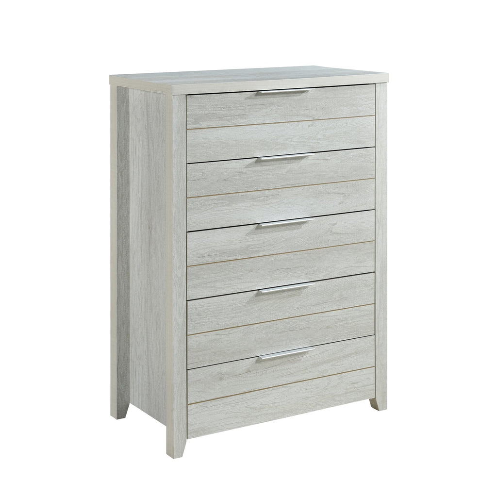 Elegant White Ash Tallboy with 5 Drawers
