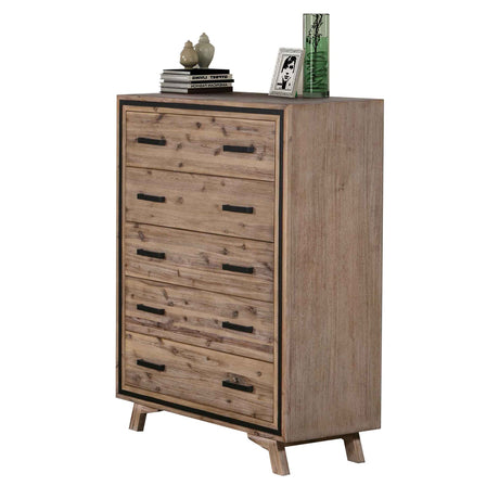 Elegant 5-Drawer Tallboy in Silver Brush Finish
