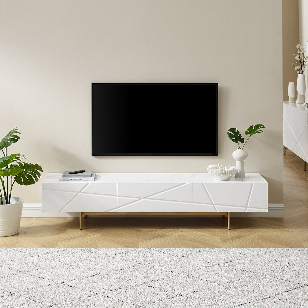 Amelia Glossy White TV Cabinet with Metal Base