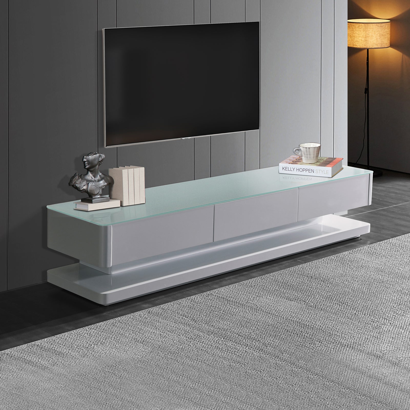 Elegant High Gloss TV Cabinet with Storage