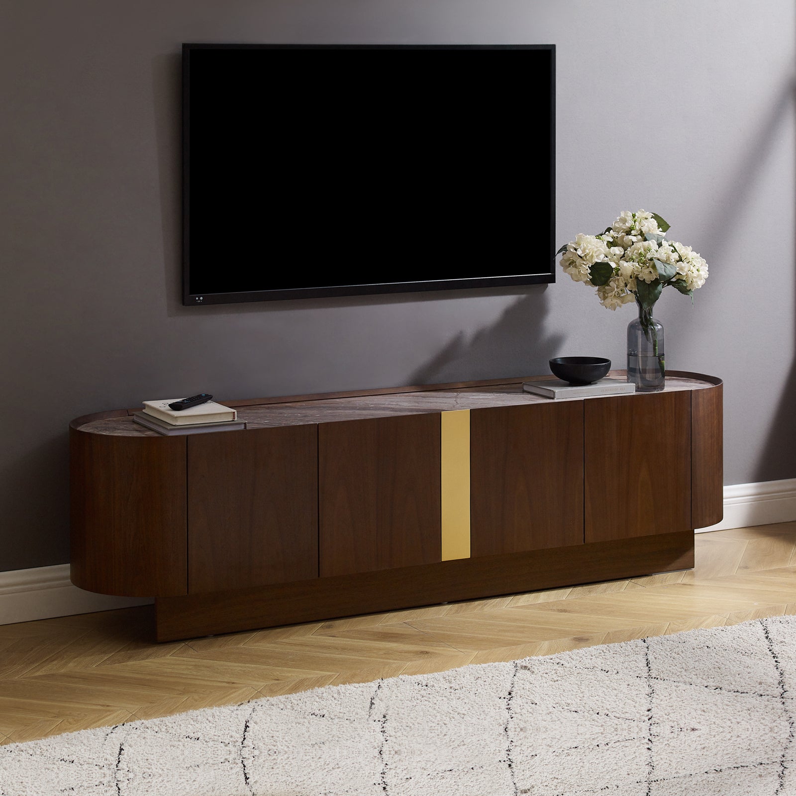Elegant Dark Walnut TV Cabinet Unit