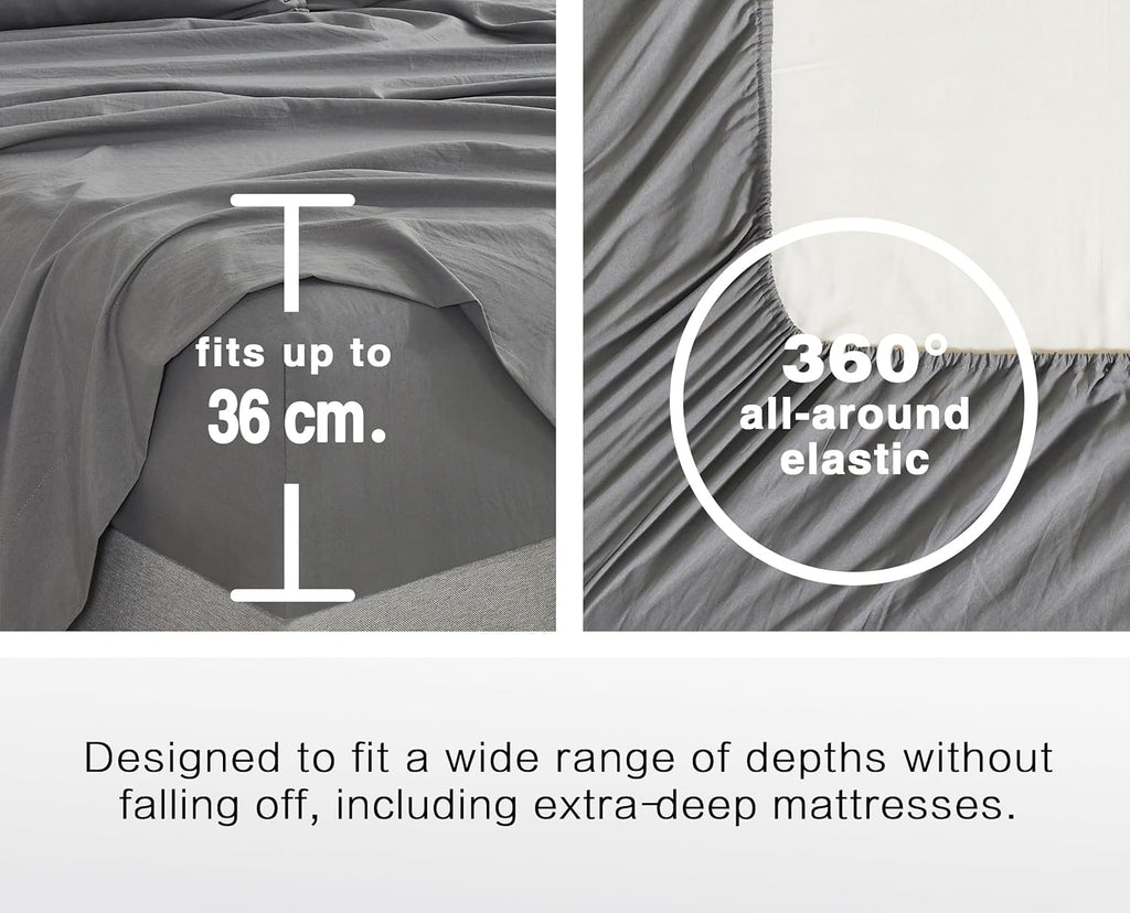 100% Vintage Washed Microfibre Fitted Sheet Set – Ultra Soft & Lightweight All-Season